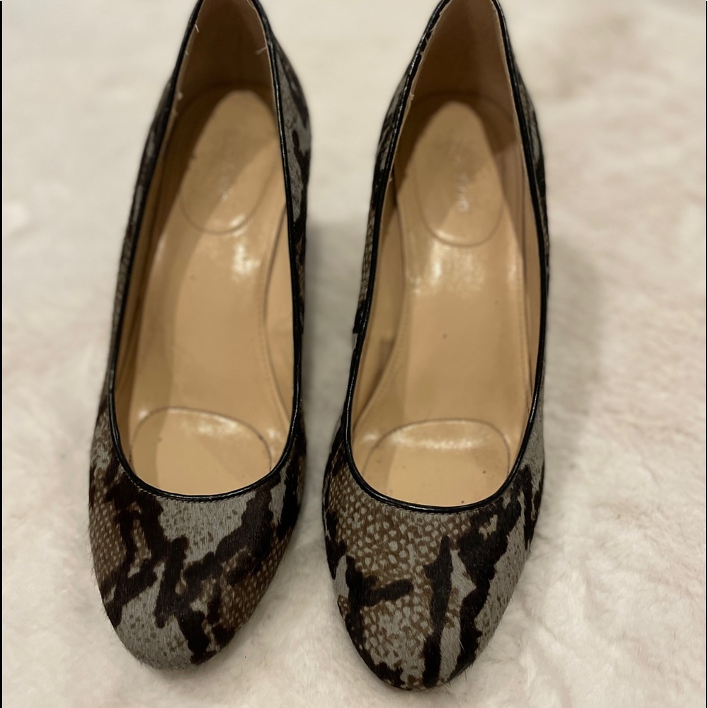 Calvin Klein Odette round toe pumps, synthetic calf hair, size 7.5M